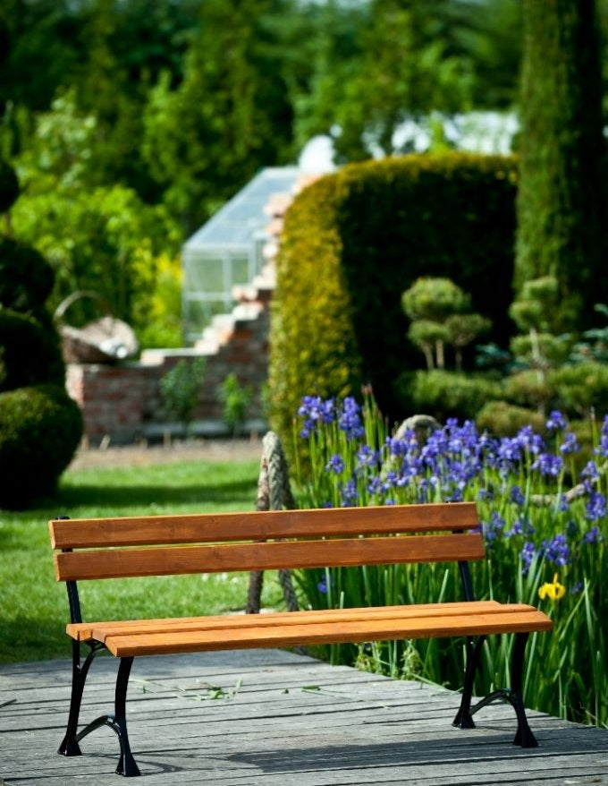 Banc de jardin en bois couleur teck et aluminium 180 cm - Clicktofournisseur.com