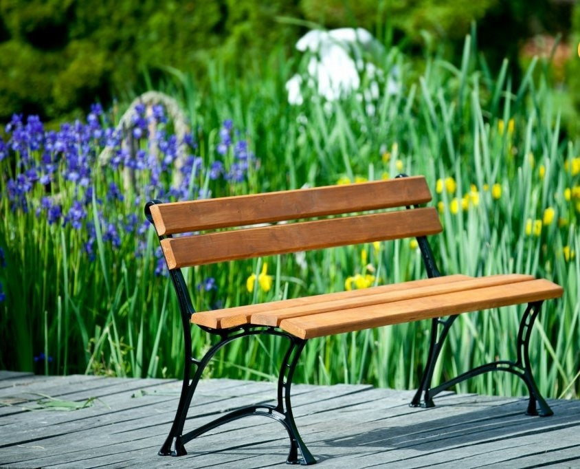 Banc de jardin en bois couleur teck et aluminium 180 cm - Clicktofournisseur.com