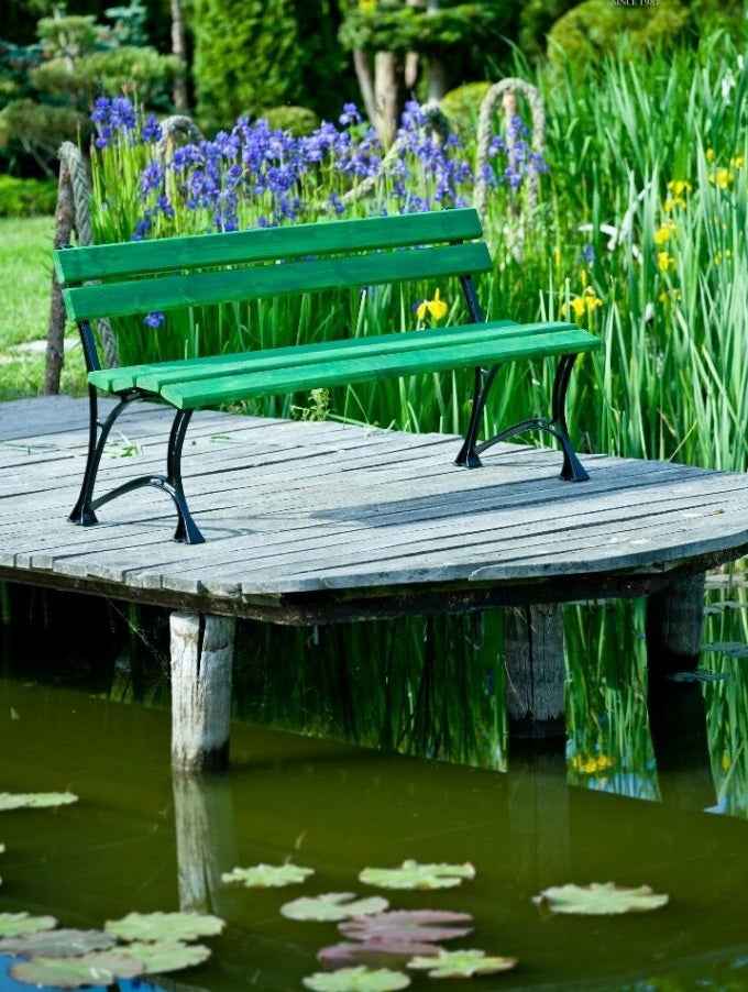 Banc de jardin vert en bois et aluminium 150cm clicktofournisseur.com