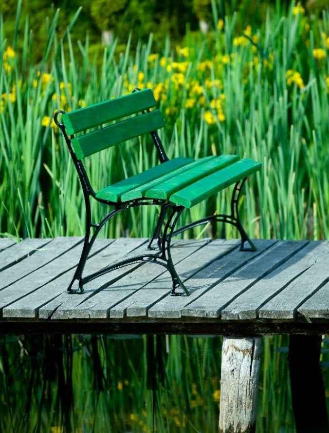 Banc de jardin vert en bois et aluminium 150cm - Clicktofournisseur.com