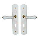 2 poignées de porte ROSAE, Entrée de clé pour chambre, Porcelaine de Limoges, Finition coude doré, Entraxe standard 195 mm
