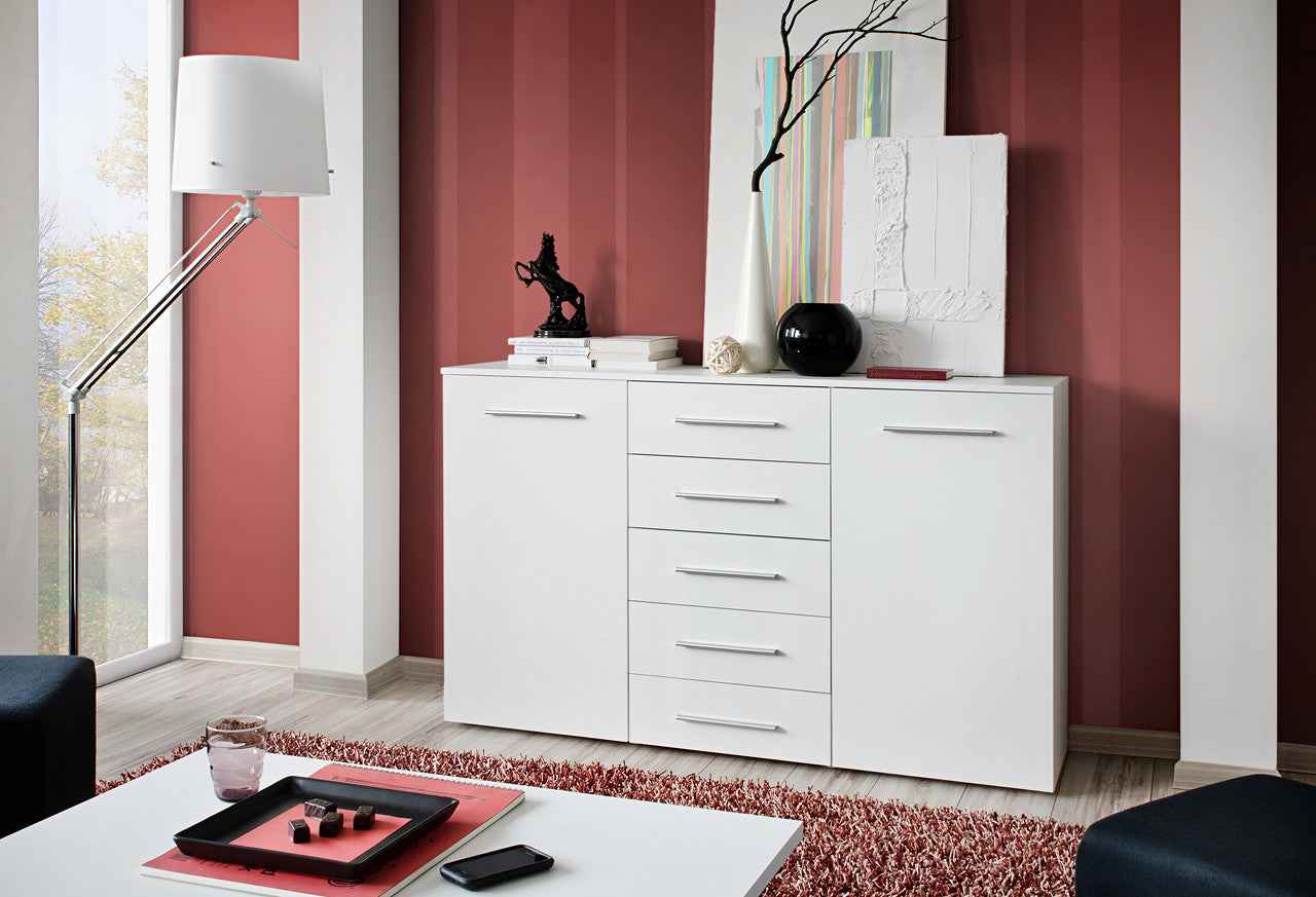 Buffet foxi à 5 tiroirs blanc - Clicktofournisseur.com
