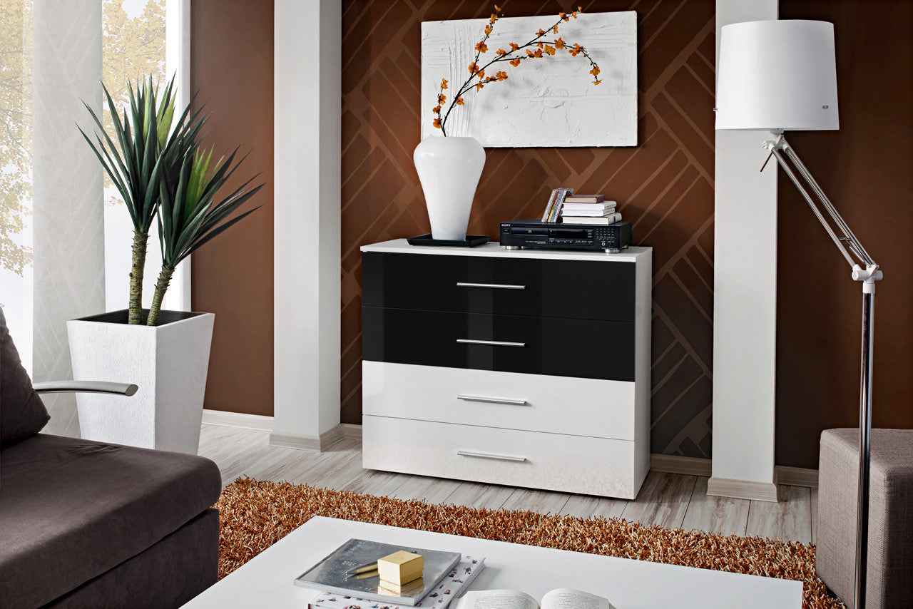 Buffet goa bicolore en noir et blanc de haute brillance corps en blanc - Clicktofournisseur.com