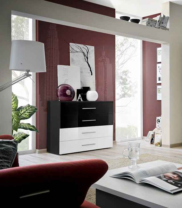 Buffet goa bicolore en noir et blanc de haute brillance corps en noir - Clicktofournisseur.com