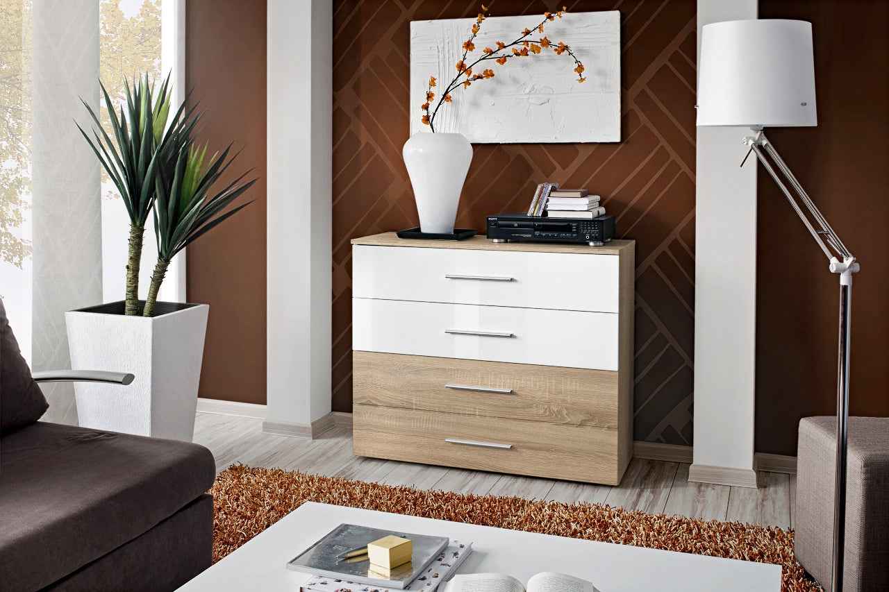 Buffet gore bicolore en blanc de haute brillance et en chêne sonoma - Clicktofournisseur.com