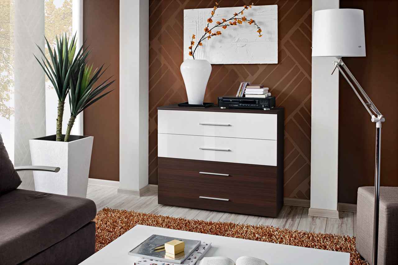 Buffet gore bicolore en blanc de haute brillance et en wengé - Clicktofournisseur.com