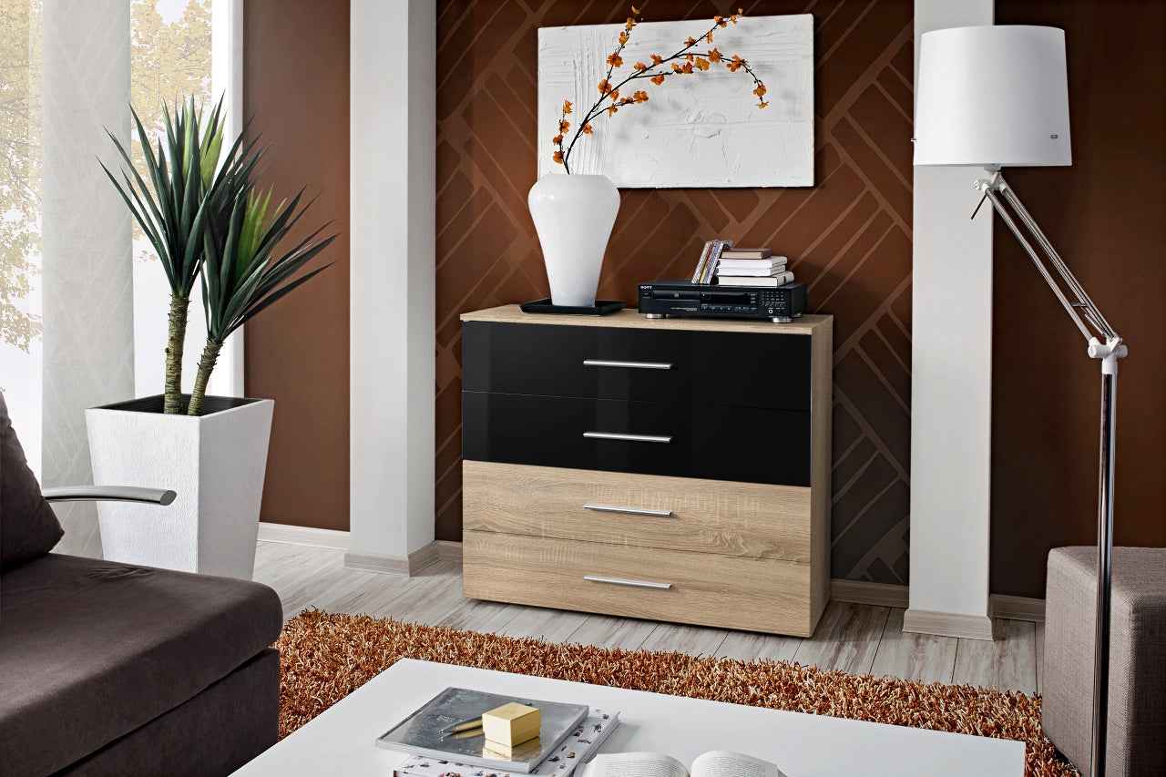 Buffet gore bicolore en noir de haute brillance et en chêne sonoma - Clicktofournisseur.com