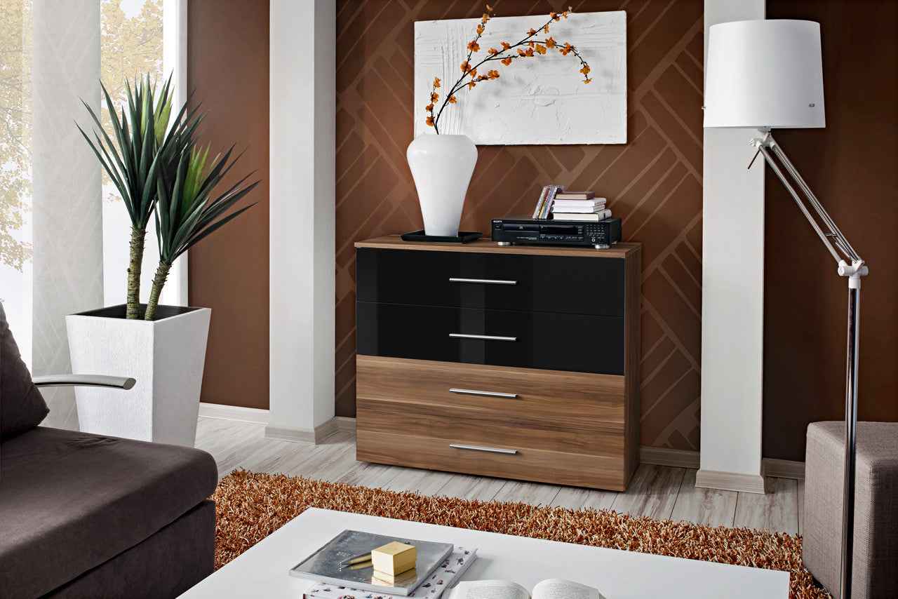 Buffet gore bicolore en noir de haute brillance et en prunier - Clicktofournisseur.com