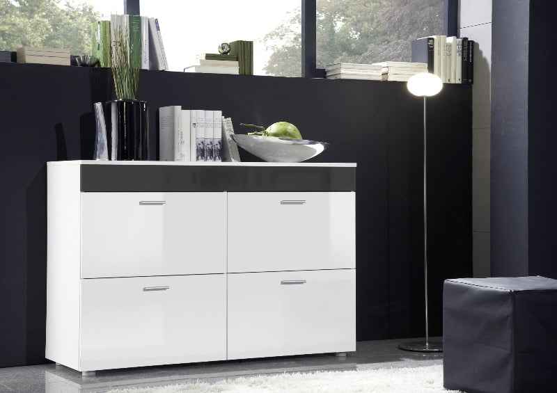 Buffet LOGI blanc de haute brillance et bande graphite clicktofournisseur.com