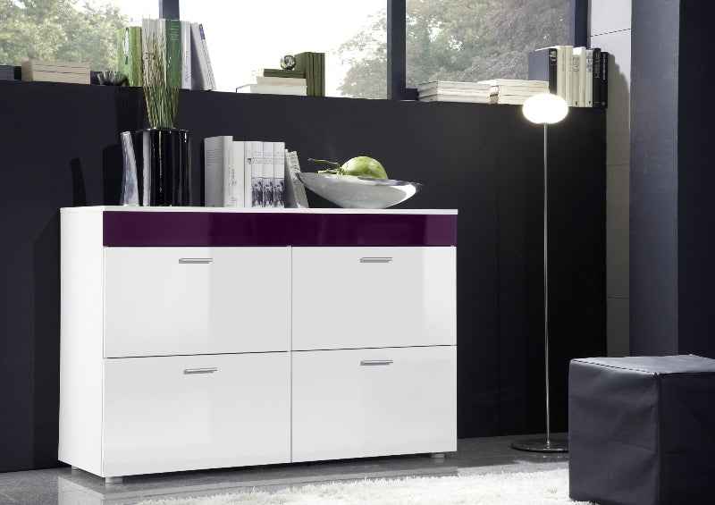 Buffet LOGI blanc de haute brillance et bande violette clicktofournisseur.com