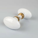 2 boutons de porte style Classique Chic en Porcelaine blanc avec Embase dorée, Carré 6 et 7 mm, modèle OLIVE-8