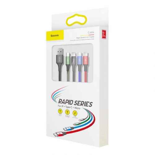 Câble Baseus Fast 4-en-1 pour Lightning(2) + Type-C + Micro 3,5 A 1,2 m Noir (CA1T4-A01)