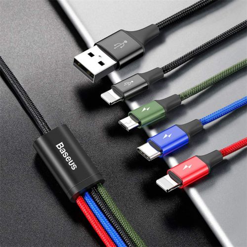 Câble Baseus Fast 4-en-1 pour Lightning(2) + Type-C + Micro 3,5 A 1,2 m Noir (CA1T4-A01)