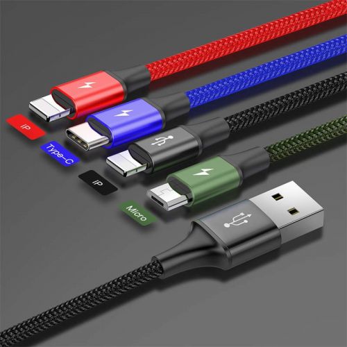 Câble Baseus Fast 4-en-1 pour Lightning(2) + Type-C + Micro 3,5 A 1,2 m Noir (CA1T4-A01)