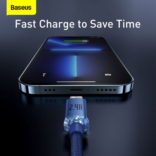 Câble de données Baseus Lightning Crystal Shine Series pour charge rapide 2,4 A 1,2 m Bleu (CAJY000003)