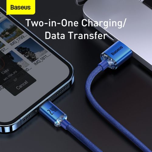 Câble de données Baseus Lightning Crystal Shine Series pour charge rapide 2,4 A 2 m Bleu (CAJY000103)