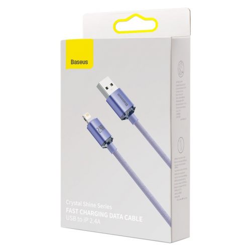 Câble de données baseus lightning crystal shine series pour charge rapide 24 a 2 m violet cajy000105