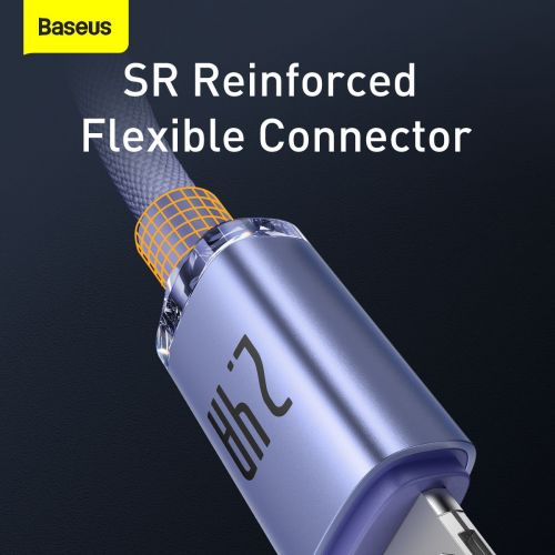 Câble de données baseus lightning crystal shine series pour charge rapide 24 a 2 m violet cajy000105