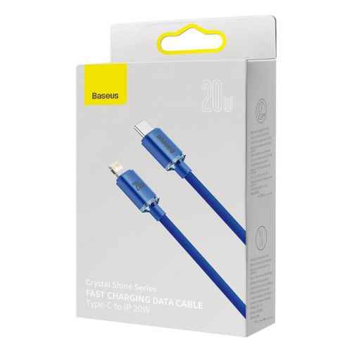 Câble Lightning Baseus Type-C, série Crystal Shine, charge rapide, données, 20 W, 1,2 m, bleu (CAJY000203)