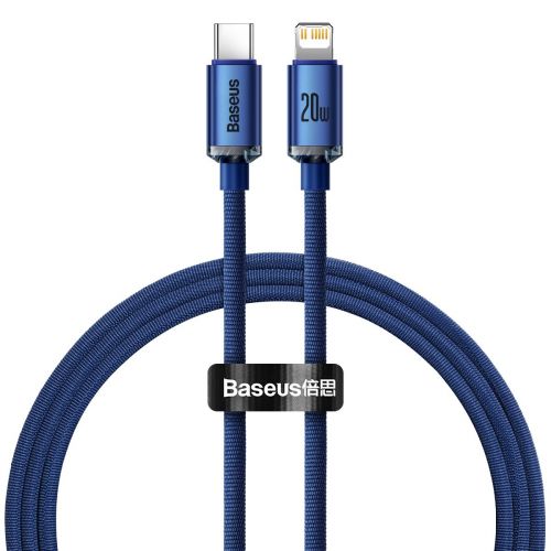 Câble Lightning Baseus Type-C, série Crystal Shine, charge rapide, données, 20 W, 1,2 m, bleu (CAJY000203)
