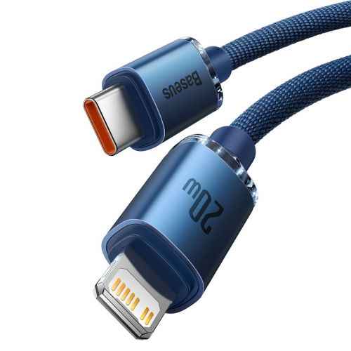 Câble Lightning Baseus Type-C, série Crystal Shine, charge rapide, données, 20 W, 1,2 m, bleu (CAJY000203)