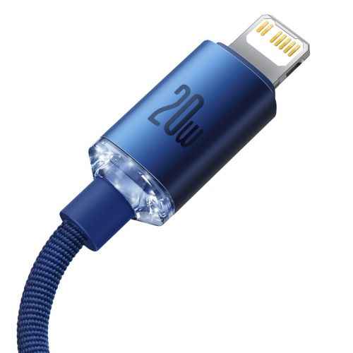 Câble Lightning Baseus Type-C, série Crystal Shine, charge rapide, données, 20 W, 1,2 m, bleu (CAJY000203)