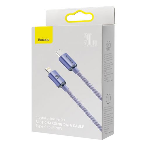 Câble lightning baseus type-c série crystal shine charge rapide données 20 w 12 m violet cajy000205