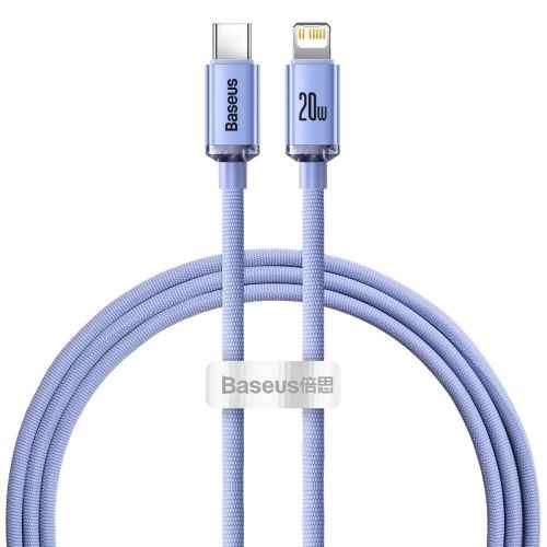 Câble Lightning Baseus Type-C, série Crystal Shine, charge rapide, données, 20 W, 1,2 m, violet (CAJY000205)