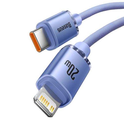 Câble Lightning Baseus Type-C, série Crystal Shine, charge rapide, données, 20 W, 1,2 m, violet (CAJY000205)
