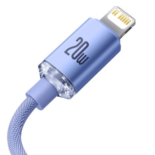 Câble Lightning Baseus Type-C, série Crystal Shine, charge rapide, données, 20 W, 1,2 m, violet (CAJY000205)