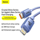 Câble Lightning Baseus Type-C, série Crystal Shine, charge rapide, données, 20 W, 1,2 m, violet (CAJY000205)