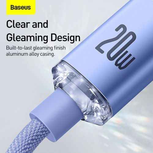 Câble Lightning Baseus Type-C, série Crystal Shine, charge rapide, données, 20 W, 1,2 m, violet (CAJY000205)