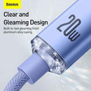 Câble Lightning Baseus Type-C, série Crystal Shine, charge rapide, données, 20 W, 1,2 m, violet (CAJY000205)