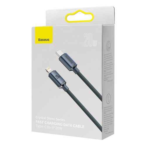 Câble Lightning Baseus Type-C, série Crystal Shine, charge rapide, données, 20 W, 2 m, noir (CAJY000301)