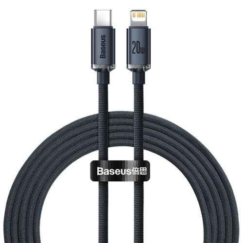 Câble Lightning Baseus Type-C, série Crystal Shine, charge rapide, données, 20 W, 2 m, noir (CAJY000301)