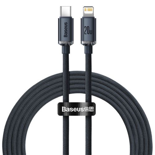 Câble Lightning Baseus Type-C, série Crystal Shine, charge rapide, données, 20 W, 2 m, noir (CAJY000301)