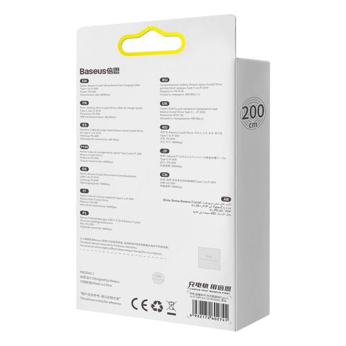 Câble Lightning Baseus Type-C, série Crystal Shine, charge rapide, données, 20 W, 2 m, noir (CAJY000301)