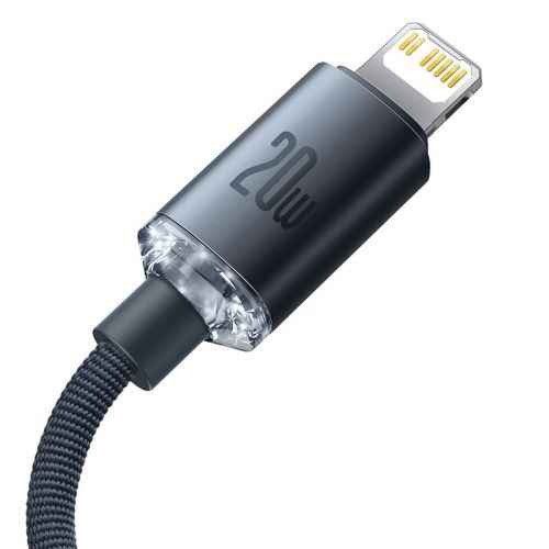 Câble Lightning Baseus Type-C, série Crystal Shine, charge rapide, données, 20 W, 2 m, noir (CAJY000301)