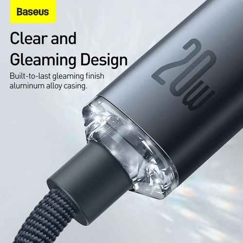 Câble Lightning Baseus Type-C, série Crystal Shine, charge rapide, données, 20 W, 2 m, noir (CAJY000301)