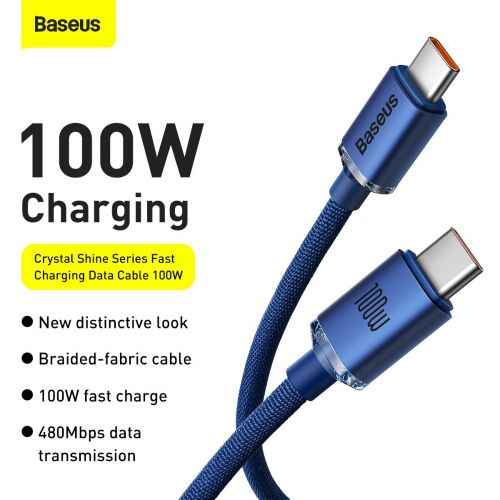 Baseus Type-C - Type-C Crystal Shine series fast charging data cable, 100W, 2m, Blue (CAJY000703)