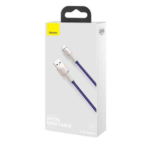 CABLU alimentare si date Baseus Cafule Metal, Fast Charging Data Cable pt. smartphone, USB la Lightning Iphone 2.4A, braided, 2m, violet "CALJK-B05" (timbru verde 0.08 lei) - 6953156202306