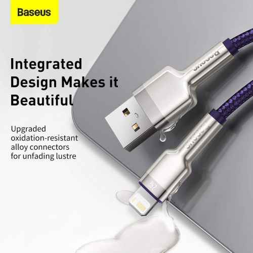CABLU alimentare si date Baseus Cafule Metal, Fast Charging Data Cable pt. smartphone, USB la Lightning Iphone 2.4A, braided, 2m, violet "CALJK-B05" (timbru verde 0.08 lei) - 6953156202306