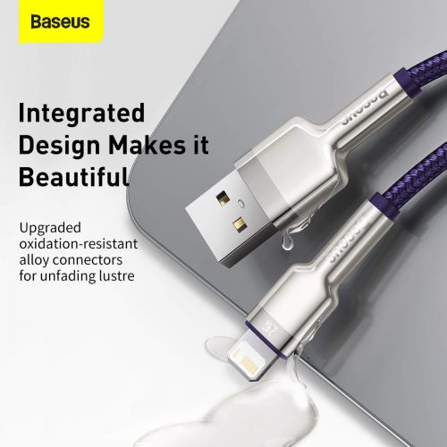 CABLU alimentare si date Baseus Cafule Metal, Fast Charging Data Cable pt. smartphone, USB la Lightning Iphone 2.4A, braided, 2m, violet "CALJK-B05" (timbru verde 0.08 lei) - 6953156202306
