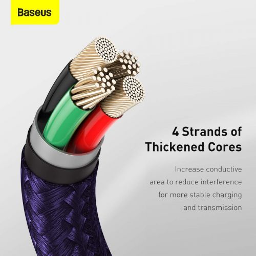 CABLU alimentare si date Baseus Cafule Metal, Fast Charging Data Cable pt. smartphone, USB la Lightning Iphone 2.4A, braided, 2m, violet "CALJK-B05" (timbru verde 0.08 lei) - 6953156202306