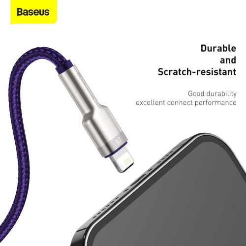 CABLU alimentare si date Baseus Cafule Metal, Fast Charging Data Cable pt. smartphone, USB la Lightning Iphone 2.4A, braided, 2m, violet "CALJK-B05" (timbru verde 0.08 lei) - 6953156202306
