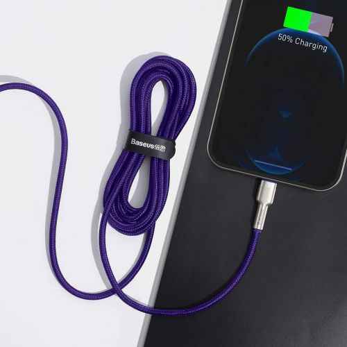 CABLU alimentare si date Baseus Cafule Metal, Fast Charging Data Cable pt. smartphone, USB la Lightning Iphone 2.4A, braided, 2m, violet "CALJK-B05" (timbru verde 0.08 lei) - 6953156202306