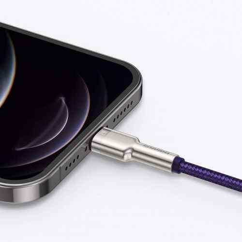 CABLU alimentare si date Baseus Cafule Metal, Fast Charging Data Cable pt. smartphone, USB la Lightning Iphone 2.4A, braided, 2m, violet "CALJK-B05" (timbru verde 0.08 lei) - 6953156202306