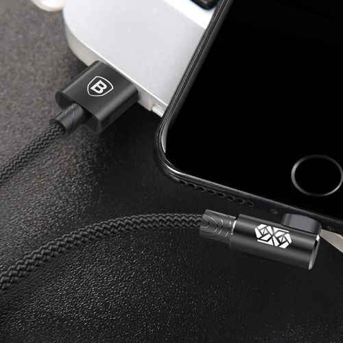 CABLU alimentare si date Baseus MVP, Fast Charging Data Cable pt. smartphone, USB la Lightning iPhone 2A unghi 90 grade, brodat, 1m, negru "CALMVP-01" (timbru verde 0.18 lei) - 6953156263406