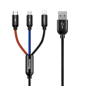 Baseus Cable Three Primary Colors Light/Type-C/Micro Nylon Braid 3.5A 1.2m Black (CAMLT-BSY01)