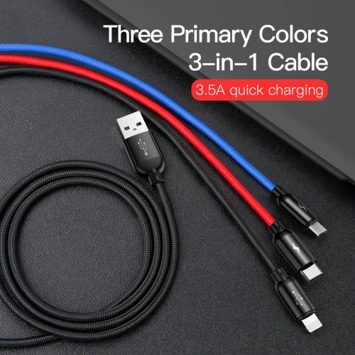 Câble usb colorfone camlt-bsy01 12 m usb a 3 x usb c noir rouge bleu